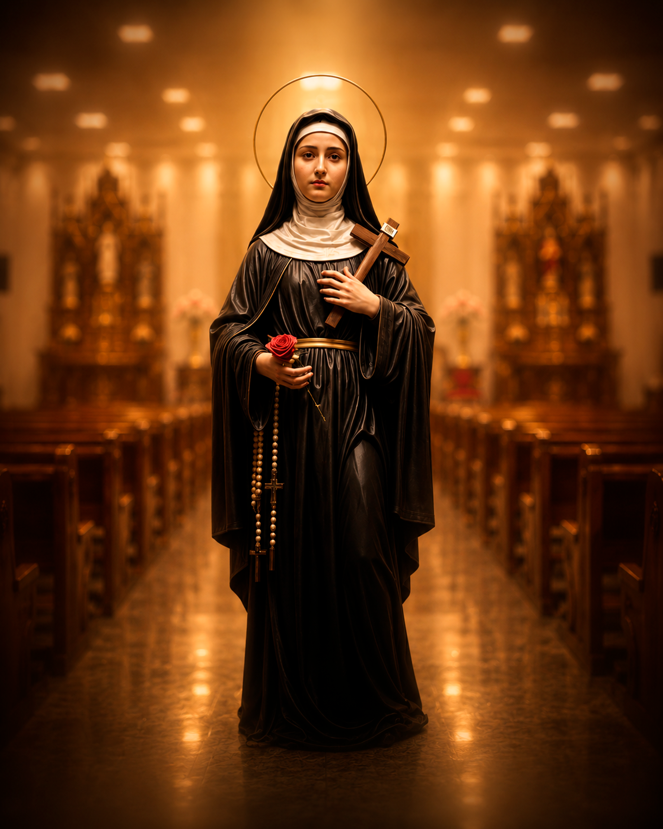 Santa Rita de Cássia com Rosas